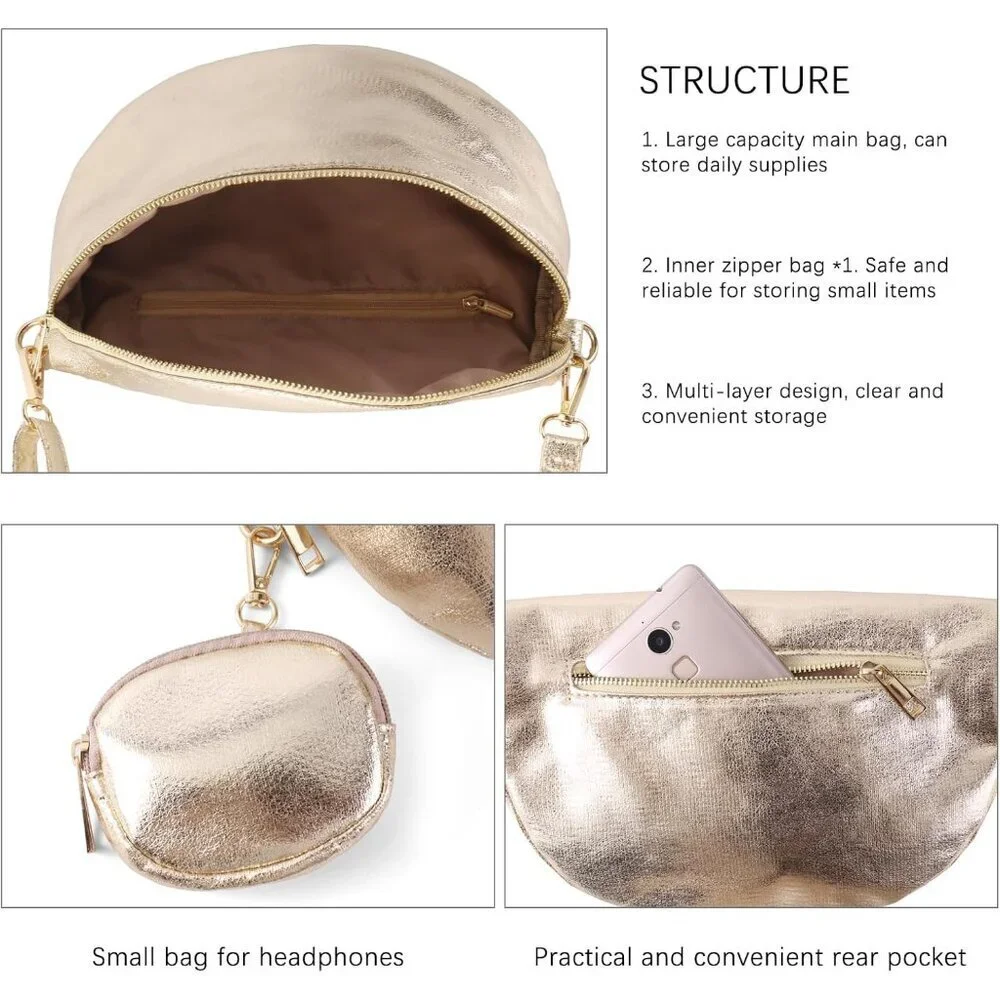Women’s Leather Crossbody Bag Vegan Sling Purse Fanny Pack Casual Travel